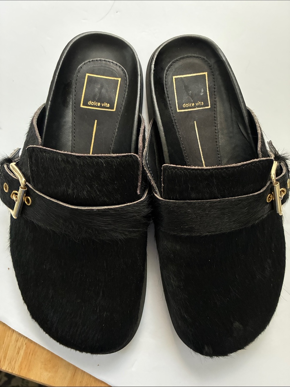 Dolce Vita Black Genuine Calfhair SlipOn Mules In Women’s Size 9